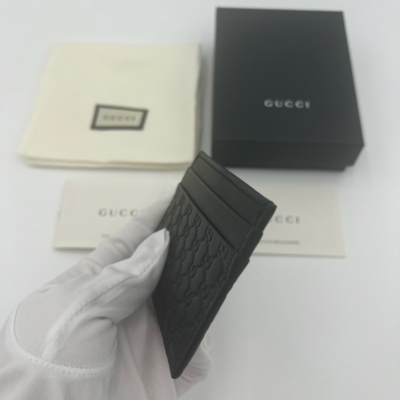 GUCCI black MICRO G MicroGUCCISSIMA embossed Leather Card Case wallet New In Box - Picture 4 of 7